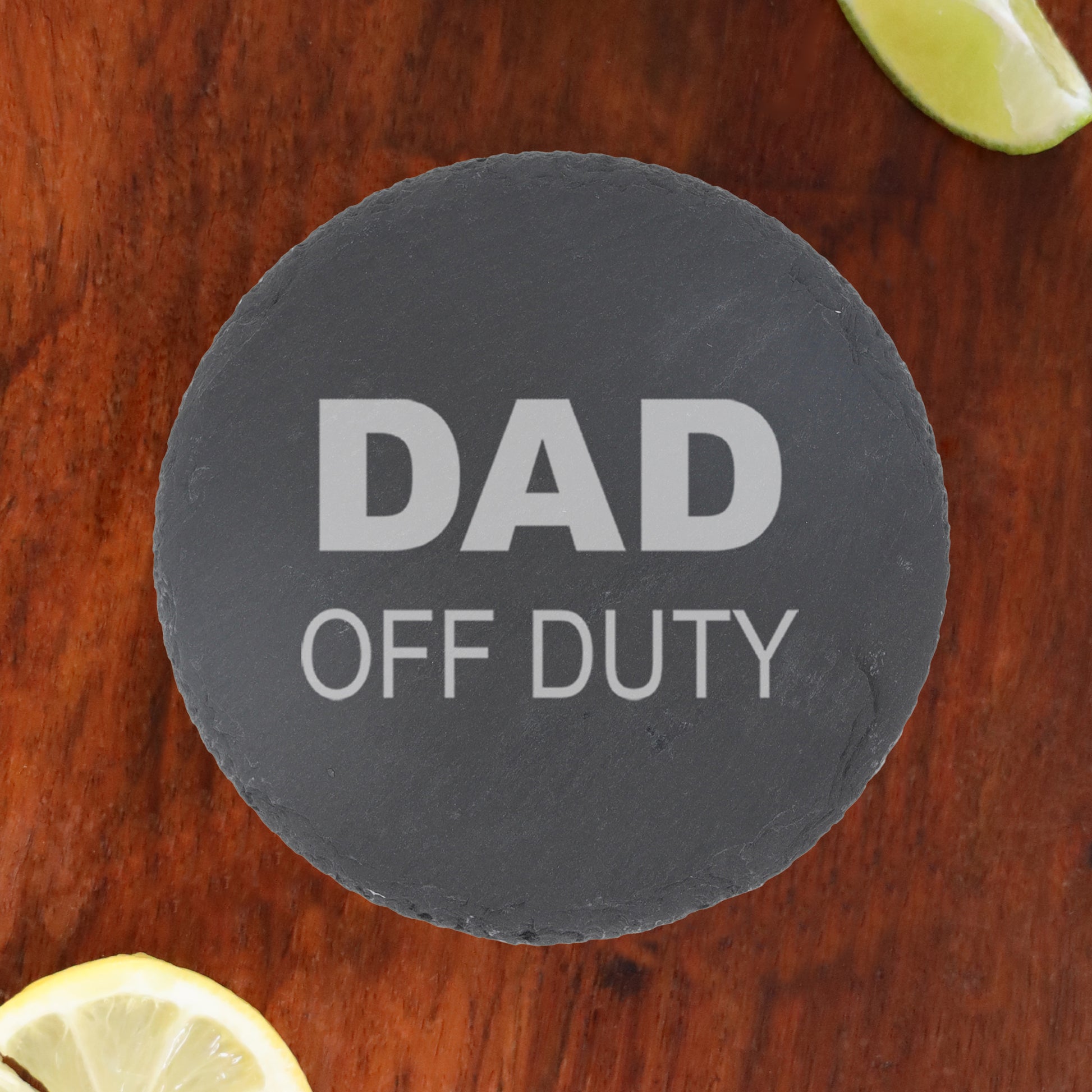 Engraved "Dad Off Duty" Novelty Whisky Glass and/or Coaster Set  - Always Looking Good -   