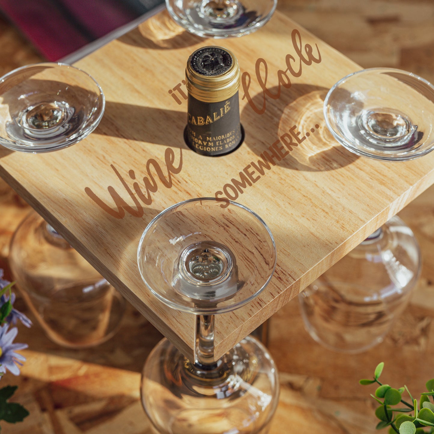 "Wine O'Clock" Engraved Wooden Wine Glass Butler Caddy – For 2/4 Glasses
- Always Looking Good -