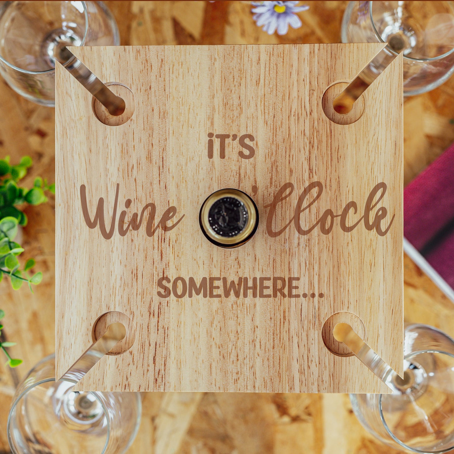 "Wine O'Clock" Engraved Wooden Wine Glass Butler Caddy – For 2/4 Glasses
- Always Looking Good -