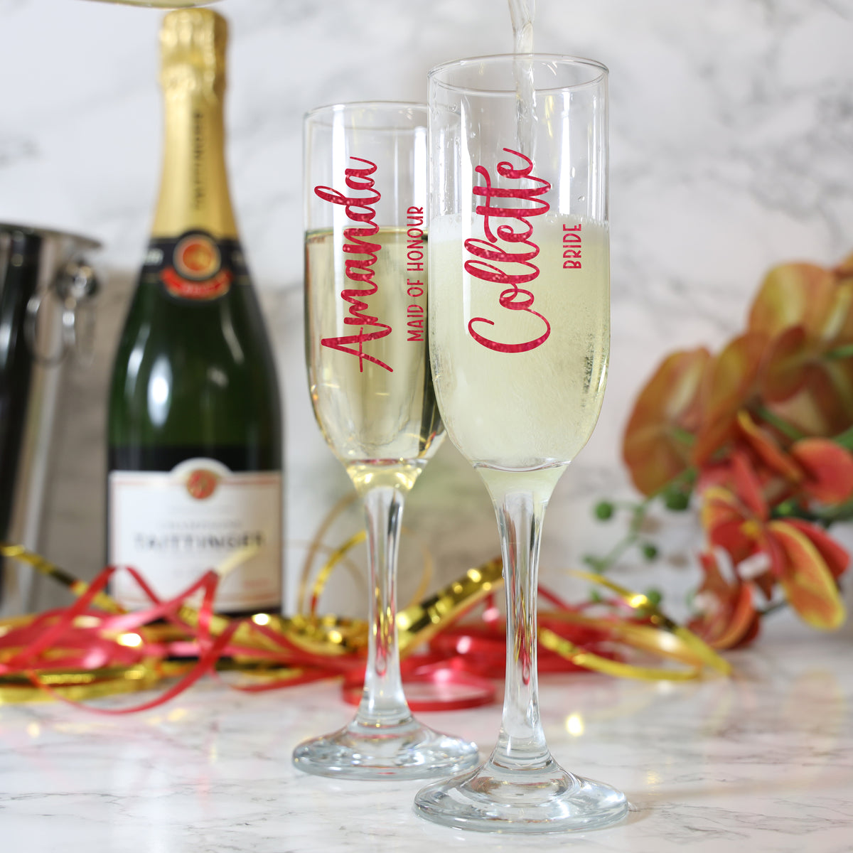 Personalised Wedding Party Champagne Flutes - Always Looking Good -