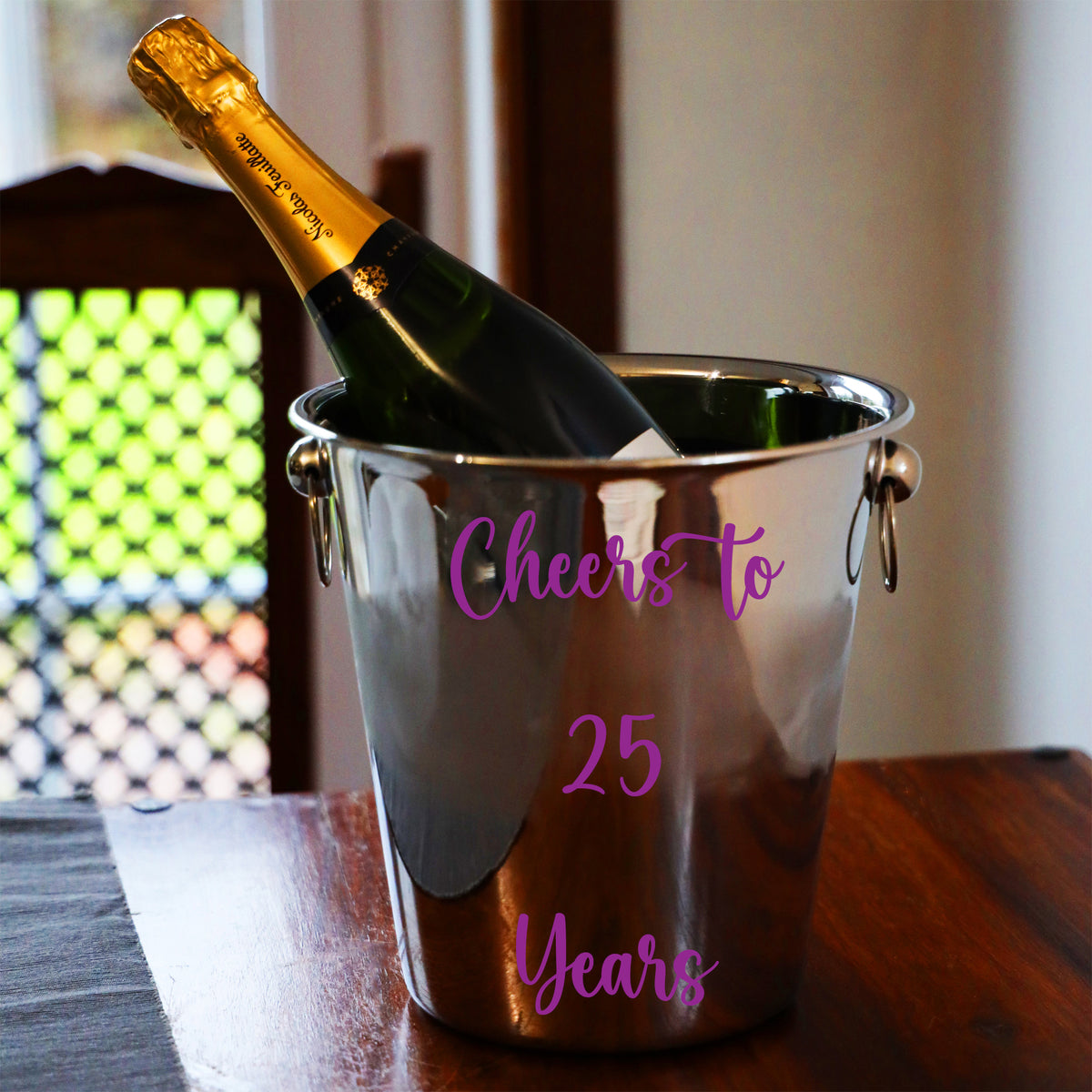 Personalised Silver Wedding Anniversary Ice Bucket With Matching Champagne Glasses - Always Looking Good -