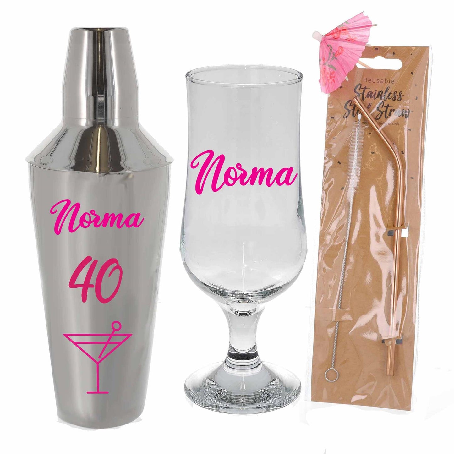 Personalised 40th Birthday Cocktail Shaker & Pina Colada Glass Gift Set - Always Looking Good -