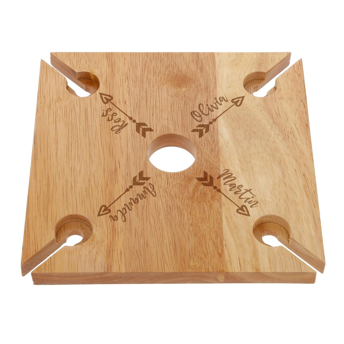 Engraved Wooden Wine Glass Holder – 4 Glass Butler Caddy with Names - Always Looking Good - - Always Looking Good - Name Arrow Design - Empty