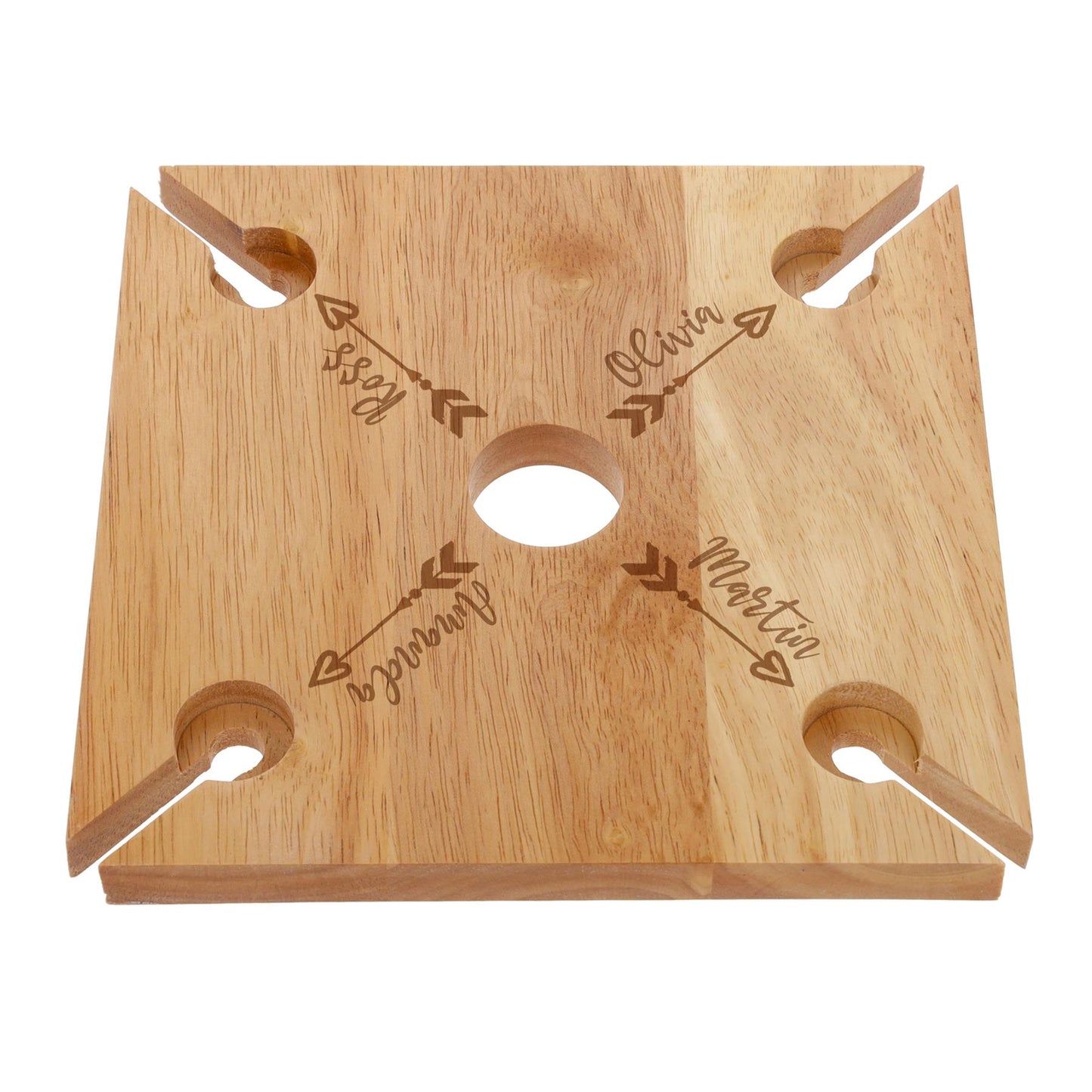 Engraved Personalised Wooden 4 Wine Glass Butler Caddy With Names  - Always Looking Good - Name Arrow Design - Empty  