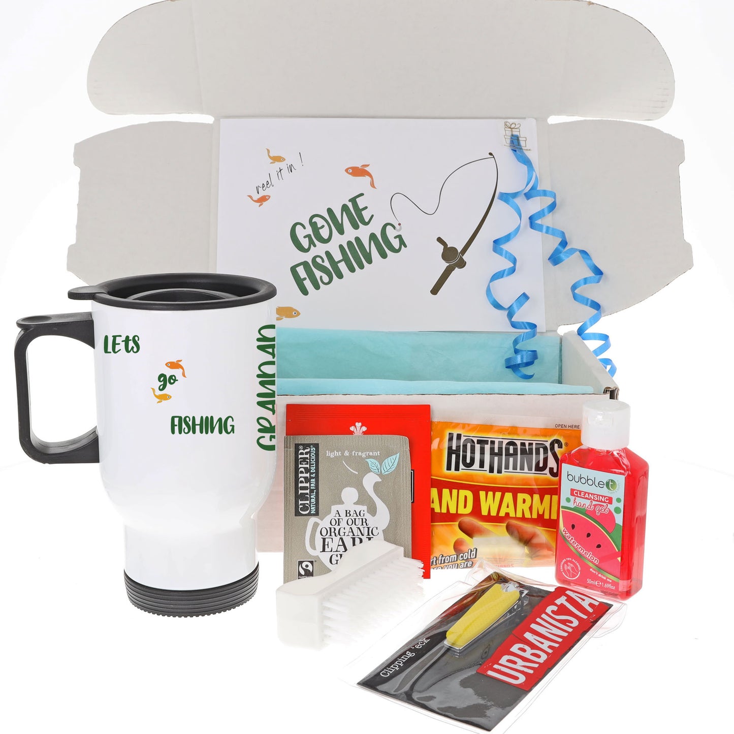 Personalised Sublimated Fishing Flask Gift - Always Looking Good - Travel Mug Set With Tea