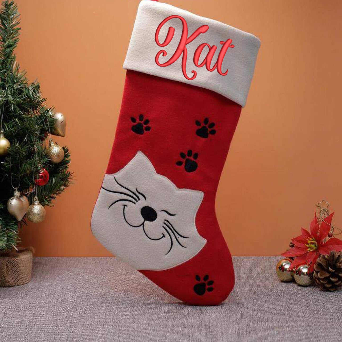 Personalised Embroidered Dog / Cat Christmas Stocking  - Always Looking Good - CAT STOCKING  