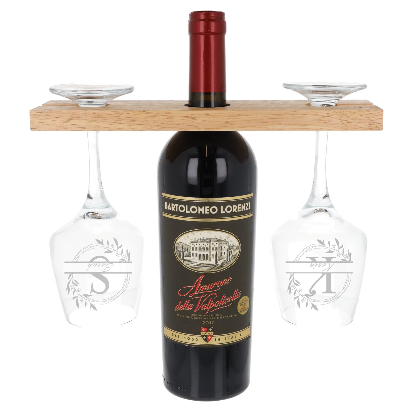 Engraved Personalised Wooden 2 Wine Glass Butler Caddy With Names - Always Looking Good -