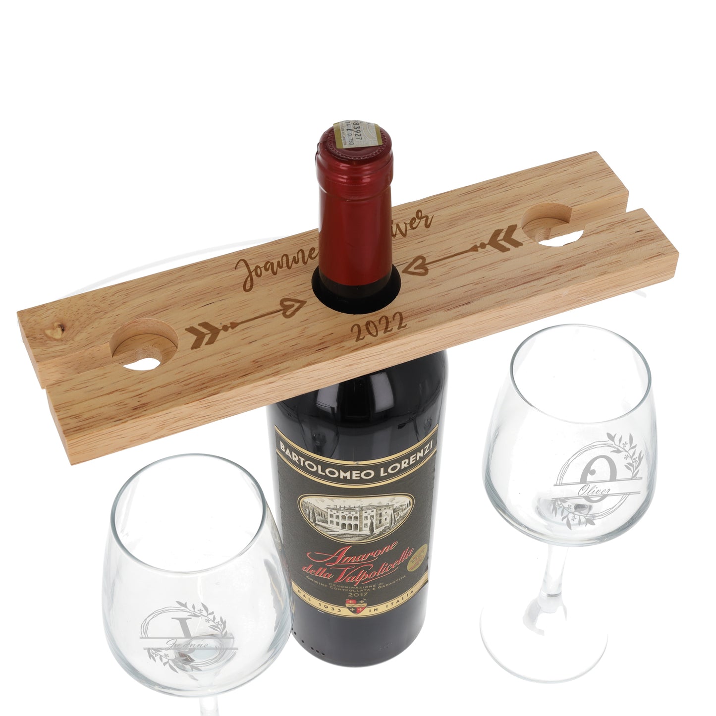 Engraved Personalised Wooden 2 Wine Glass Butler Caddy With Names - Always Looking Good - Wine Butler and Glasses