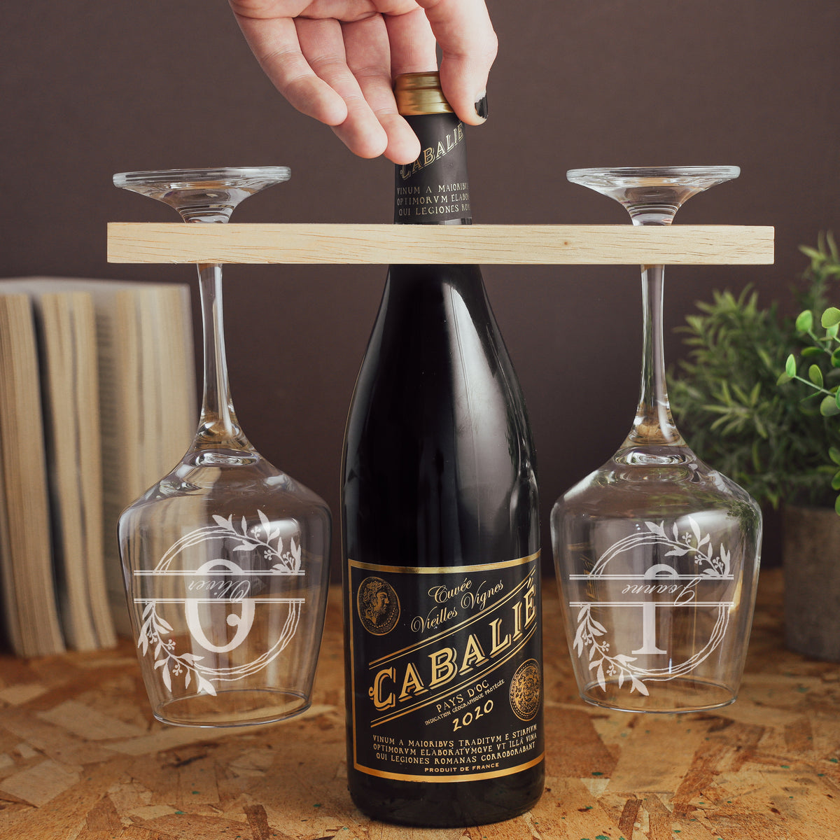 Engraved Personalised "Wine O'Clock" Wooden 2 or 4 Wine Glass Butler Caddy - Always Looking Good -