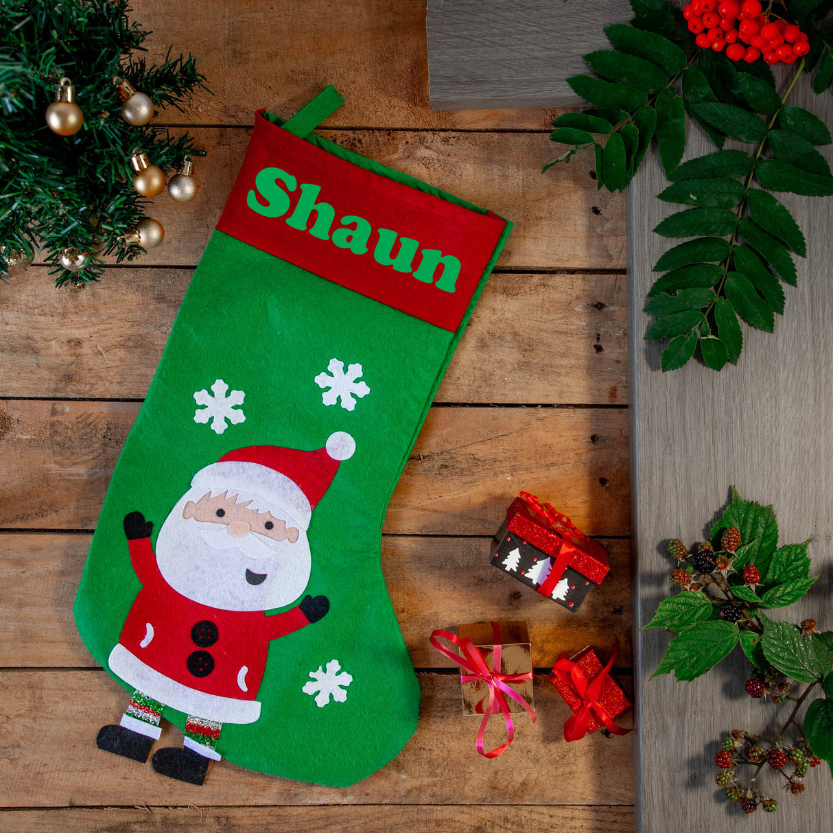 Embroidered Personalised Christmas Stocking With Santa Or Elf Design - Always Looking Good -