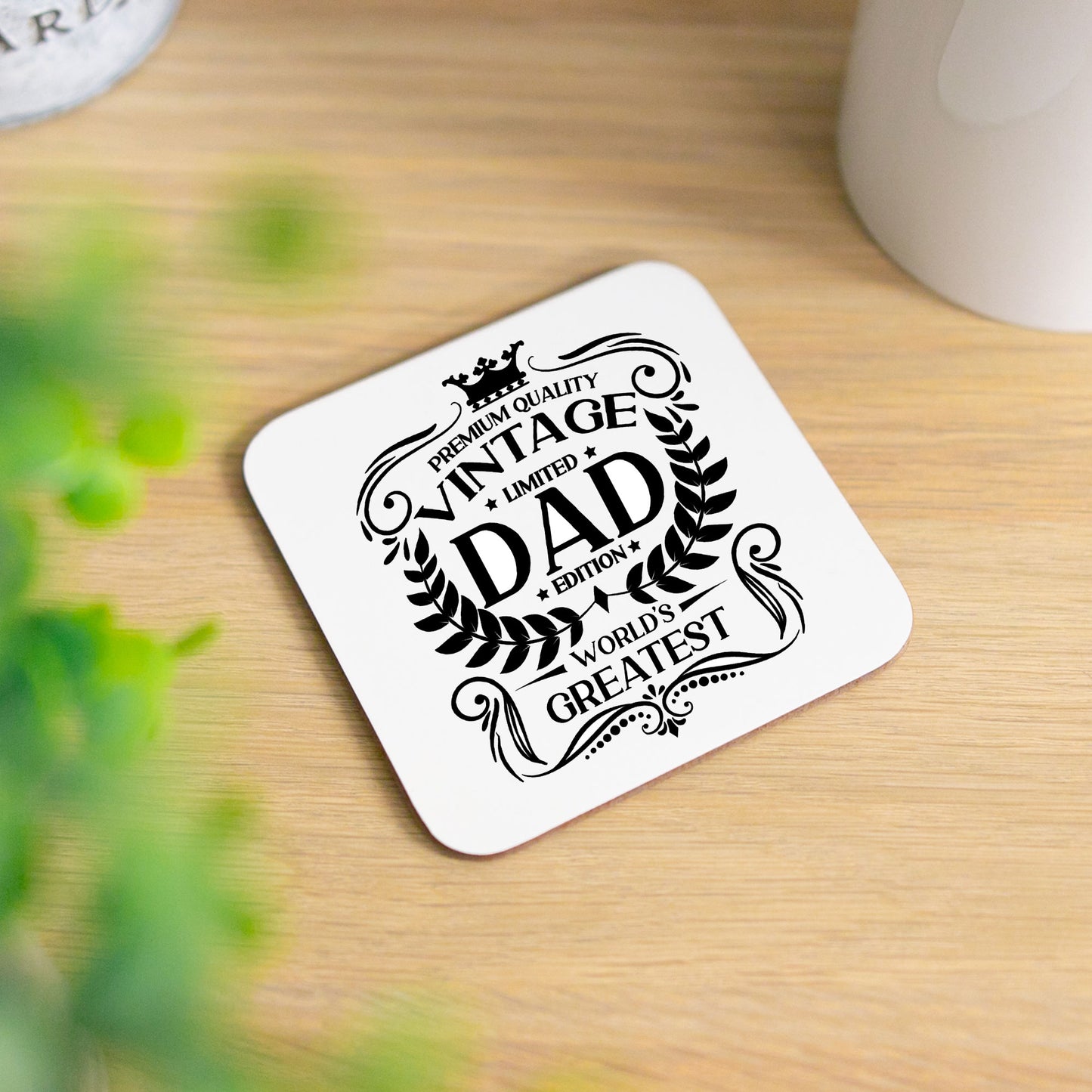 Vintage World's Greatest Dad Engraved Wine Glass Gift  - Always Looking Good - Printed Coaster Only  