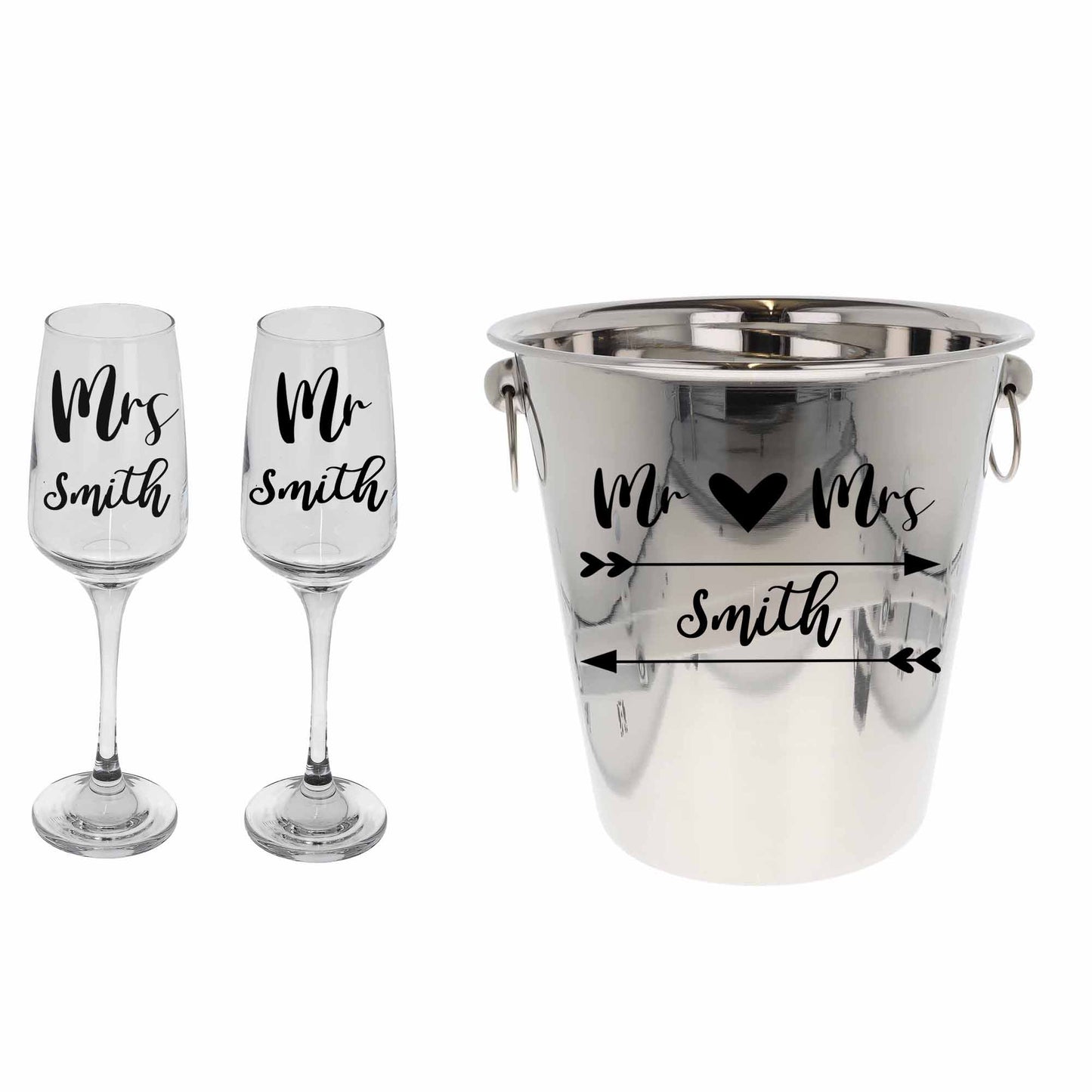 Personalised Mr & Mrs/ Mr & Mr / Mrs & Mrs Ice Bucket With matching Champagne Glasses  - Always Looking Good -   