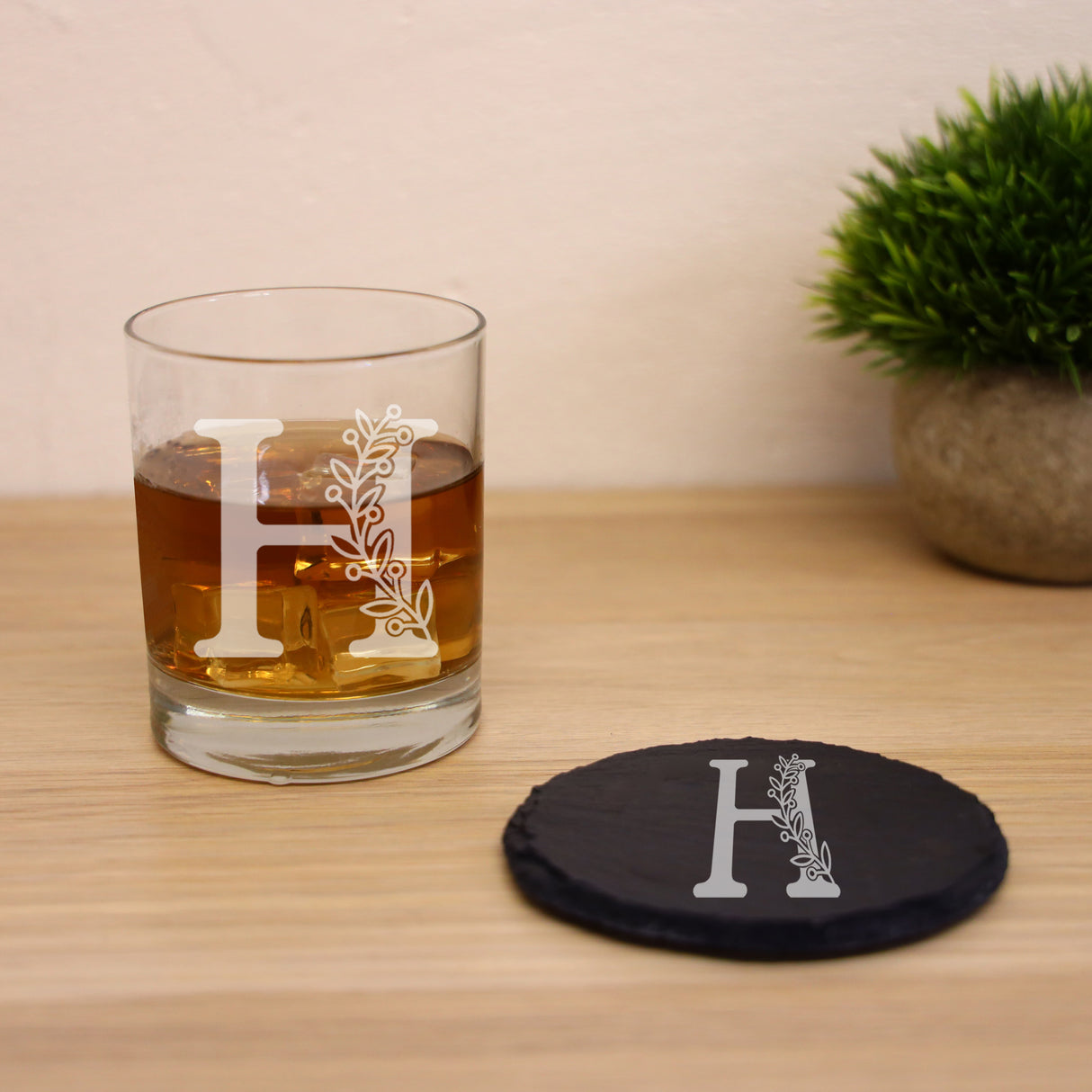 Personalised Engraved Monogram Initial Design Whisky Glass and/or Coaster Gift - Always Looking Good - Glass & Round Coaster