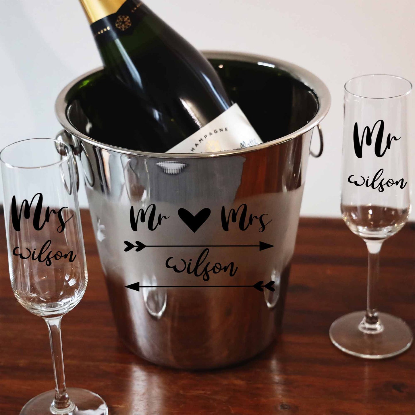 Personalised Mr & Mrs/ Mr & Mr / Mrs & Mrs Ice Bucket With matching Champagne Glasses  - Always Looking Good -   