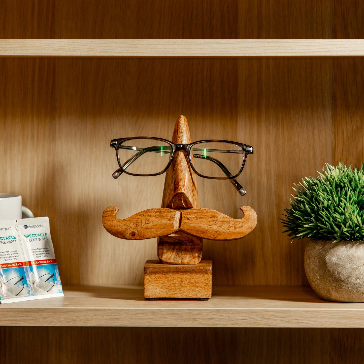 Personalised Engraved Wooden Face Glasses Holder - Always Looking Good -