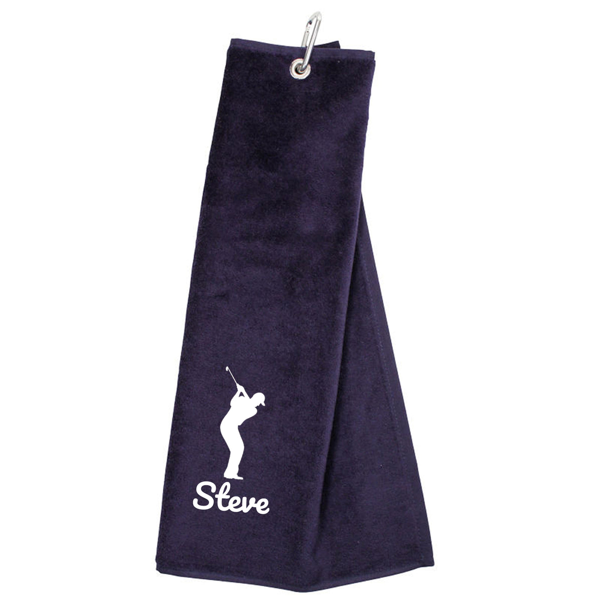 Personalised Embroidered Tri Fold GOLF Towel Trifold Towel with Carabiner Clip - Always Looking Good - Navy