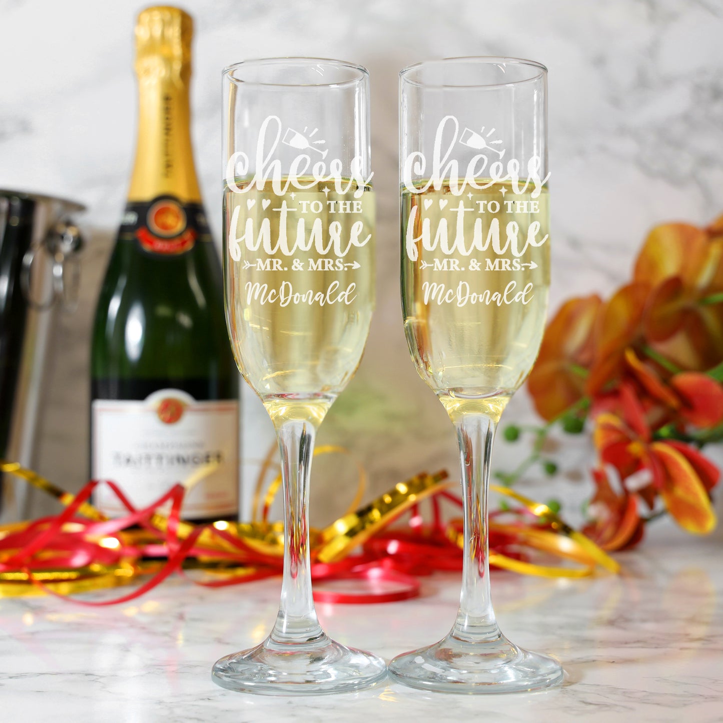 Personalised Engraved Engagement Champagne Flute Glass Set "Future Mrs/Mr"  - Always Looking Good -   