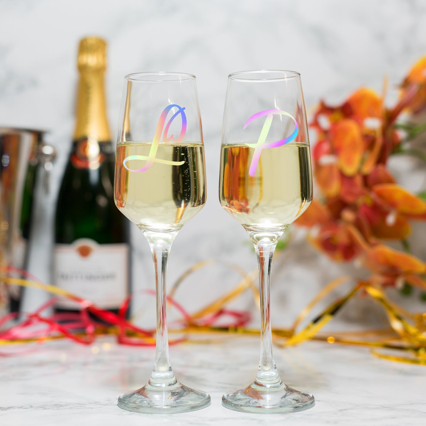 Personalised Heart Design Ice Bucket With Matching Champagne Glasses With Name and Date - Always Looking Good -
