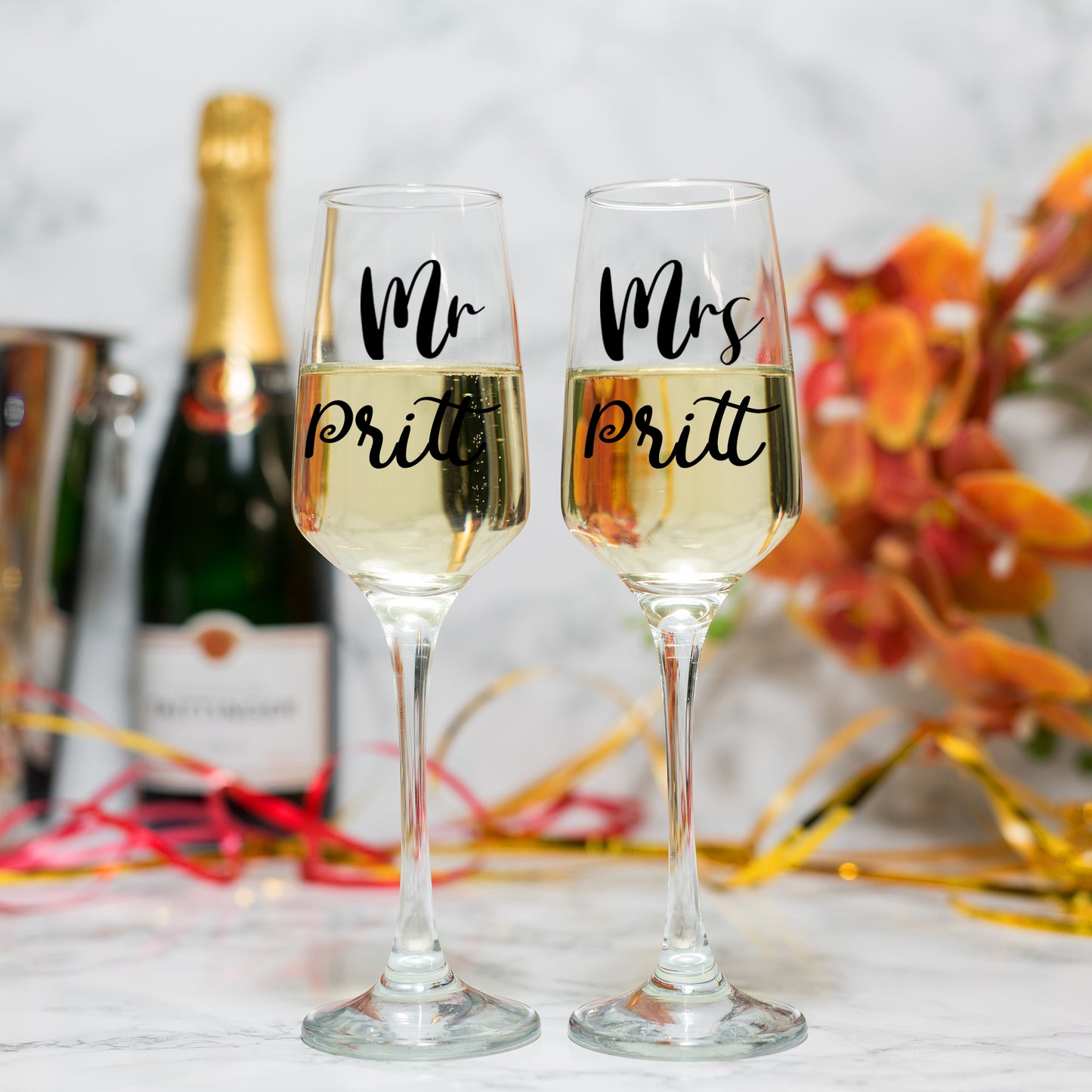 Personalised Mr & Mrs/ Mr & Mr / Mrs & Mrs Ice Bucket With matching Champagne Glasses  - Always Looking Good -   