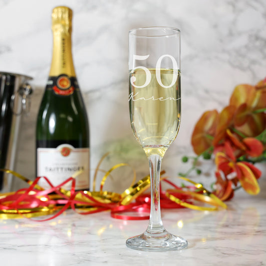Personalised Engraved Big Birthday Champagne Flute Filled Occasion Glass  - Always Looking Good -