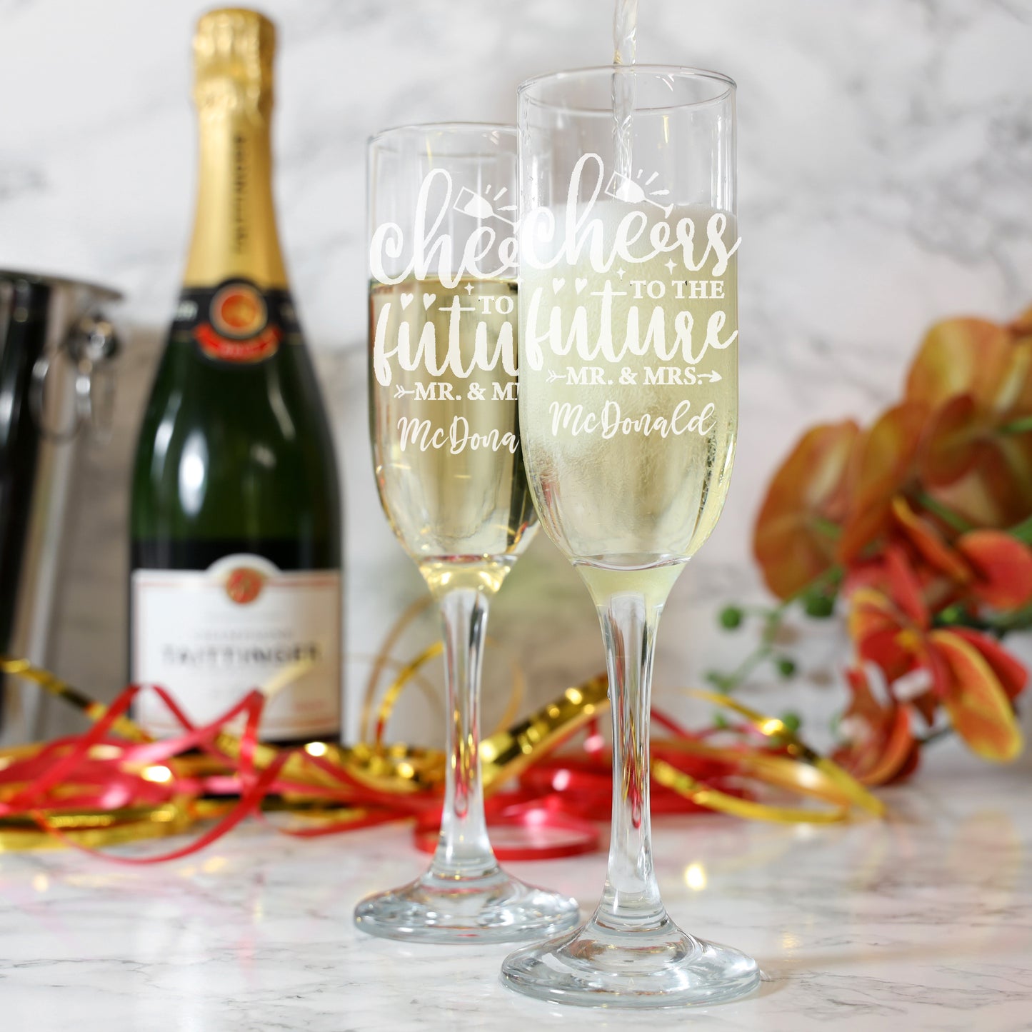 Personalised Engraved Engagement Champagne Flute Glass Set "Future Mrs/Mr"  - Always Looking Good -   