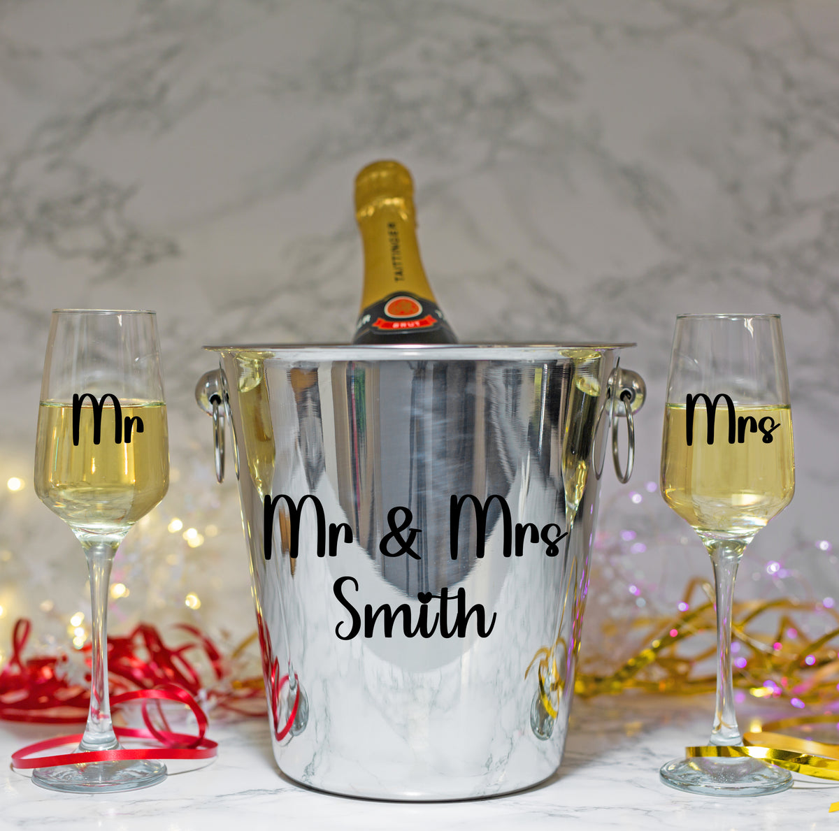 Personalised Champagne Ice Bucket With Matching Champagne Glasses (Any Text Any Font)
- Always Looking Good -