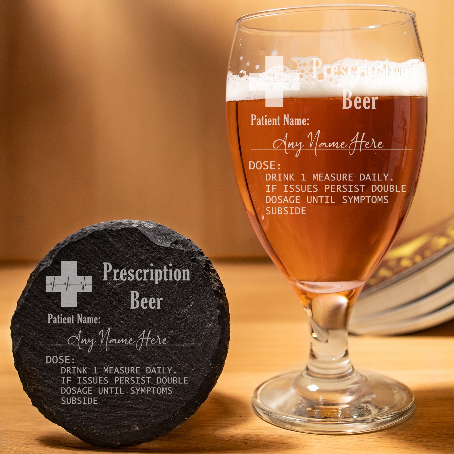 Personalised Engraved ANY GLASS ANY DRINK Prescription Design  - Always Looking Good - Snifter Pint Glass Round Coaster 