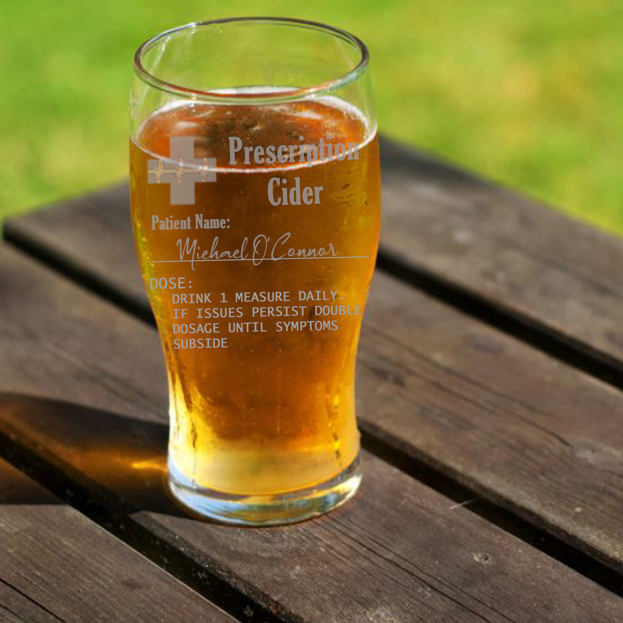 Personalised Engraved Prescription Cider Glass with any Name - Always Looking Good -