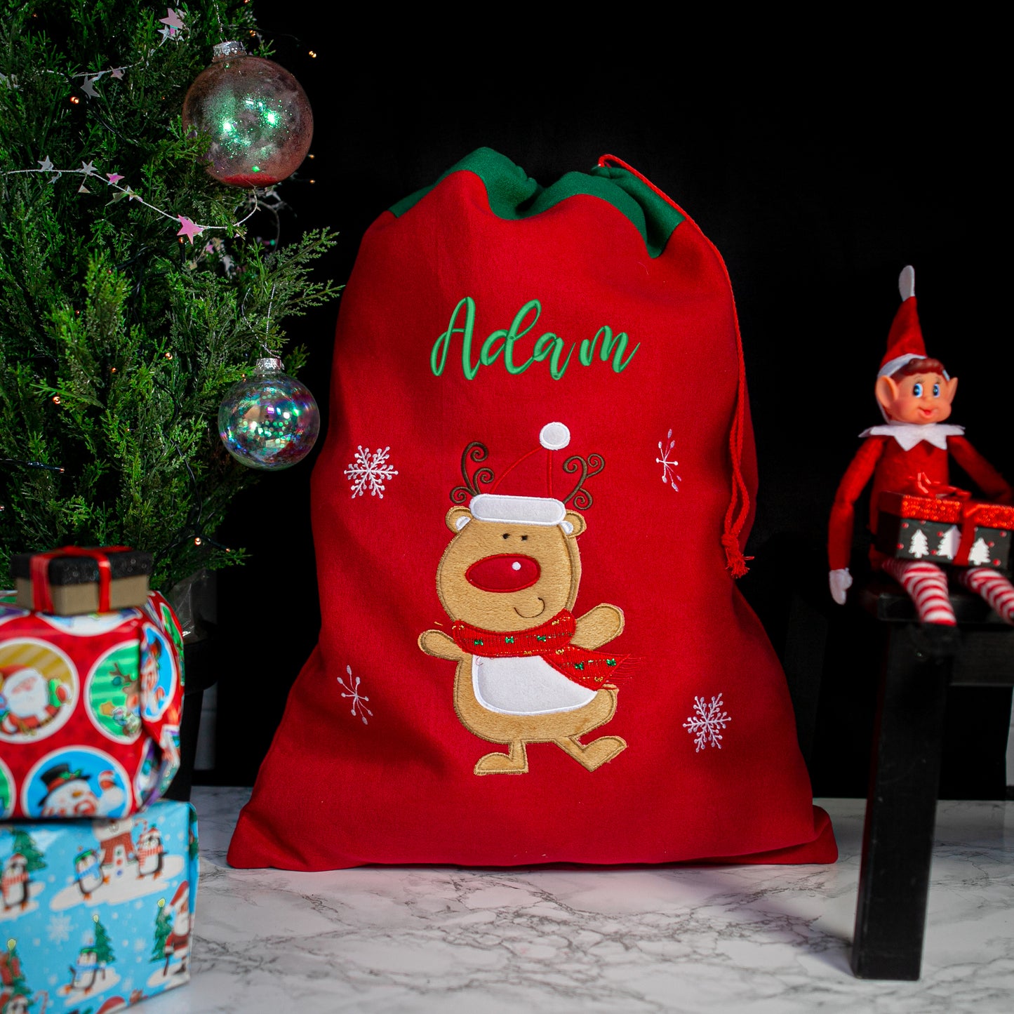 Personalised Embroidered Large Christmas Reindeer Santa Sack  - Always Looking Good -   