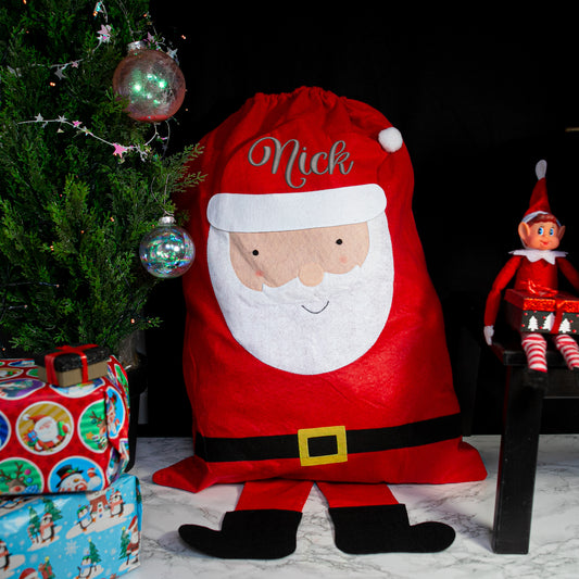Personalised Embroidered Santa Christmas Stocking and Present Sack Set - Always Looking Good -