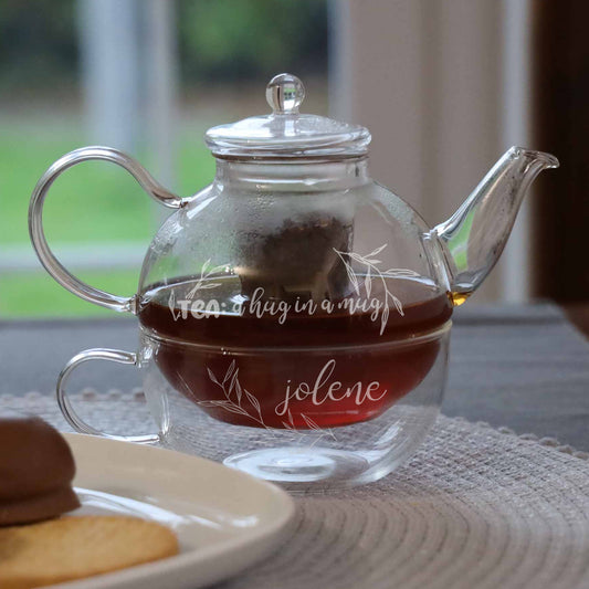 Personalised Engraved Tea for One Hug in a Mug Tea Pot  - Always Looking Good - Tea Set.  