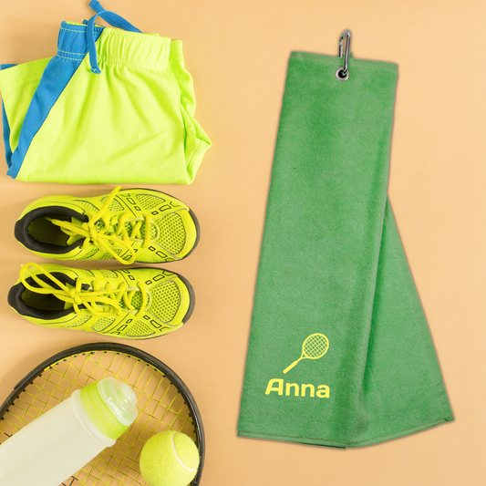 Personalised Embroidered Tri Fold TENNIS Towel Trifold with Carabiner Clip - Always Looking Good -