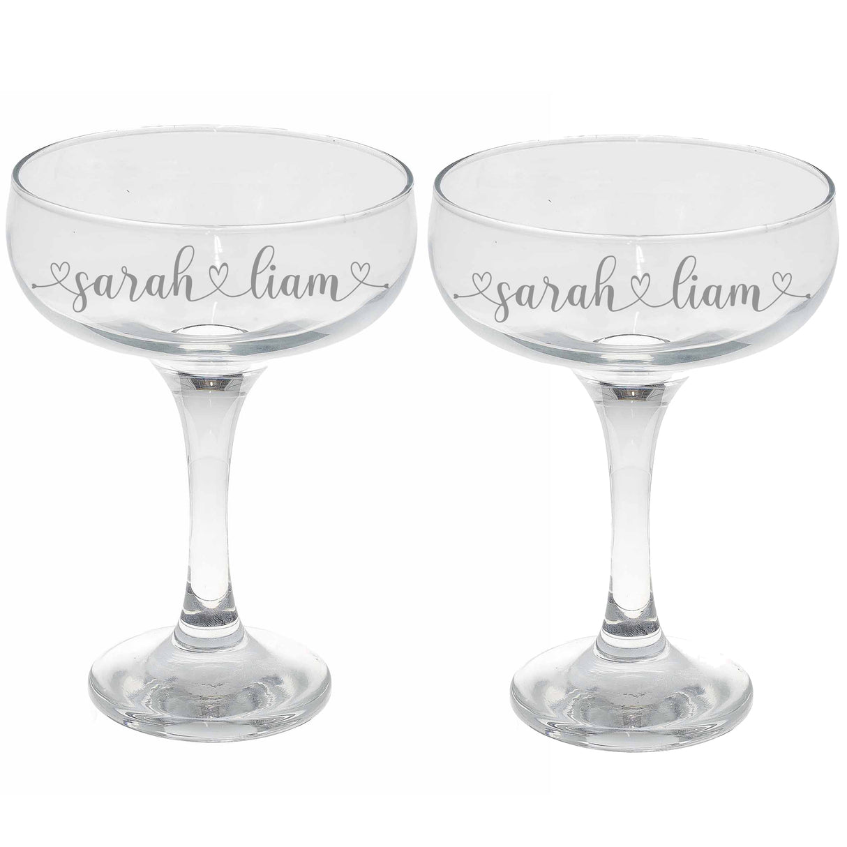 Personalised Engraved Heart and Name Champagne Saucer - Always Looking Good -
