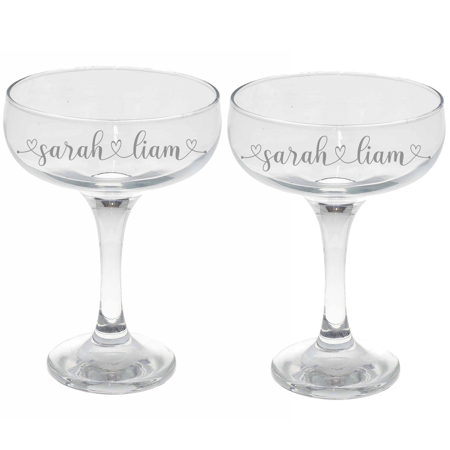 Personalised Engraved Heart and Name Champagne Saucer - Always Looking Good -