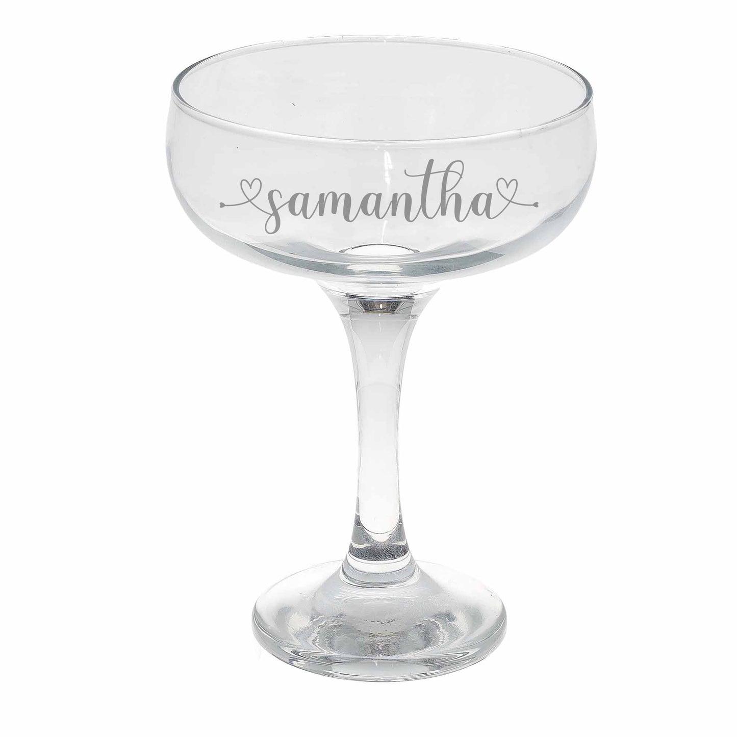 Personalised Engraved Heart and Name Champagne Saucer - Always Looking Good -