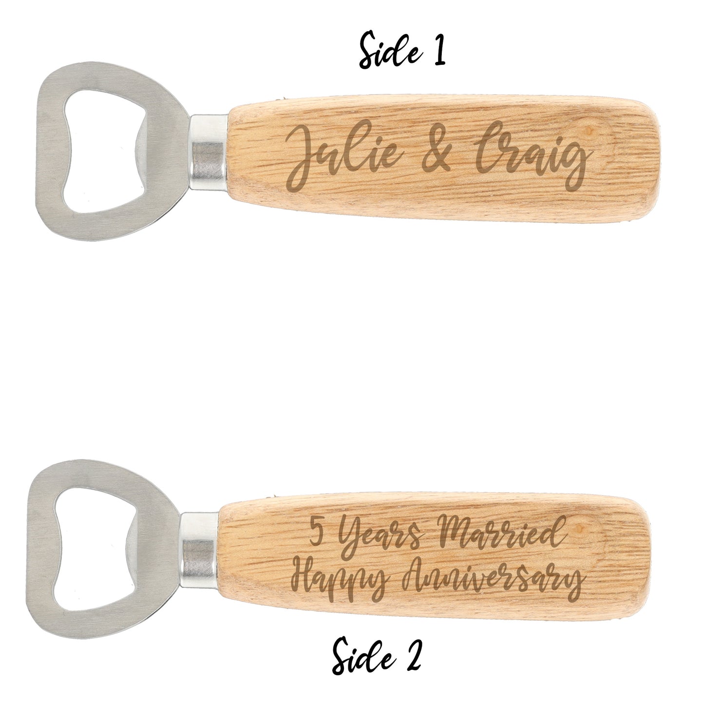 Personalised Engraved 5 Year Wooden Anniversary Bottle Opener - Always Looking Good -