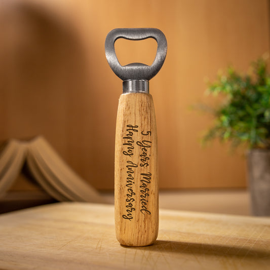 5 Year Anniversary Gift - Personalised Wooden Bottle Opener
- Always Looking Good -