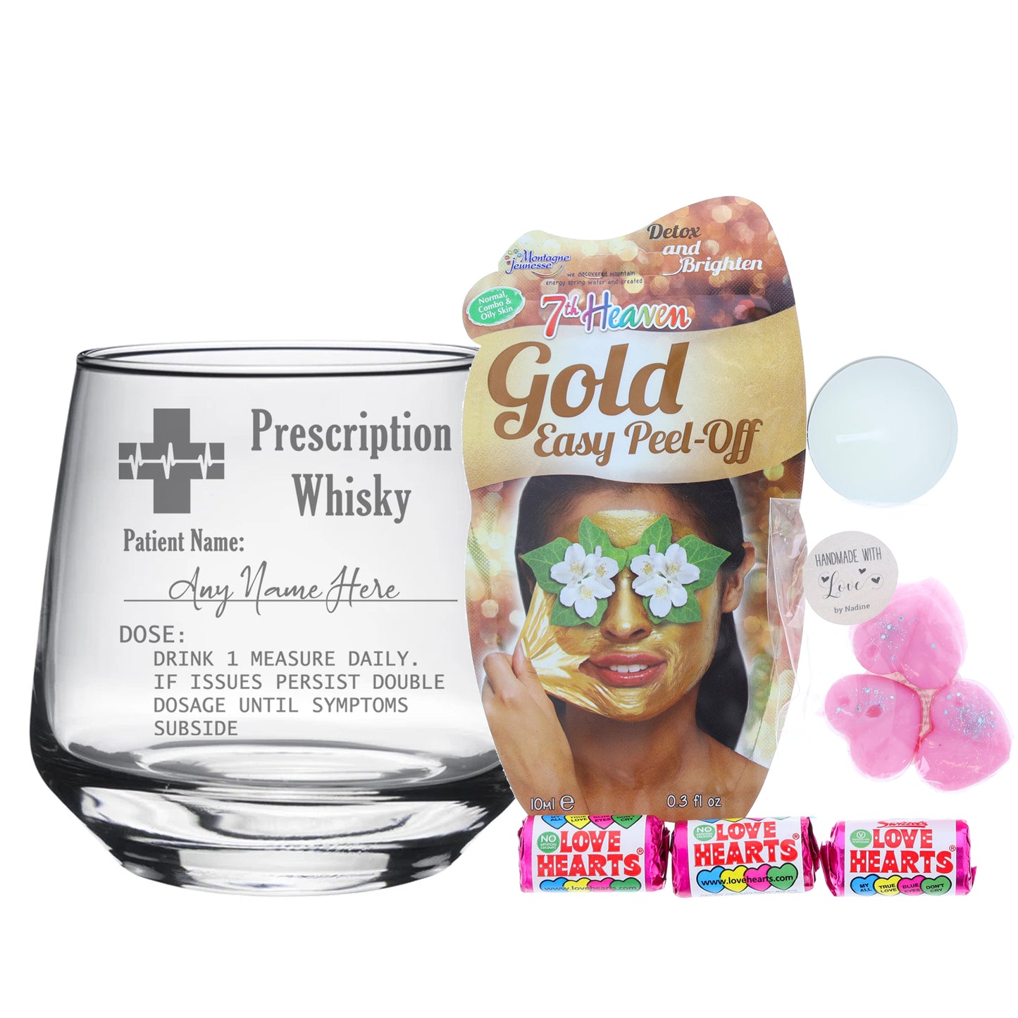 Personalised Engraved Prescription Vodka Glass with any Name - Always Looking Good - Filled with Ladies Pamper Products Small Tallo