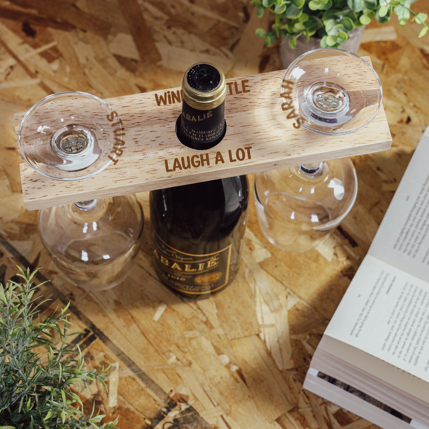 Engraved Personalised "Wine A Little, Laugh A Lot" Wooden 2 Wine Glass Butler Caddy  - Always Looking Good -   