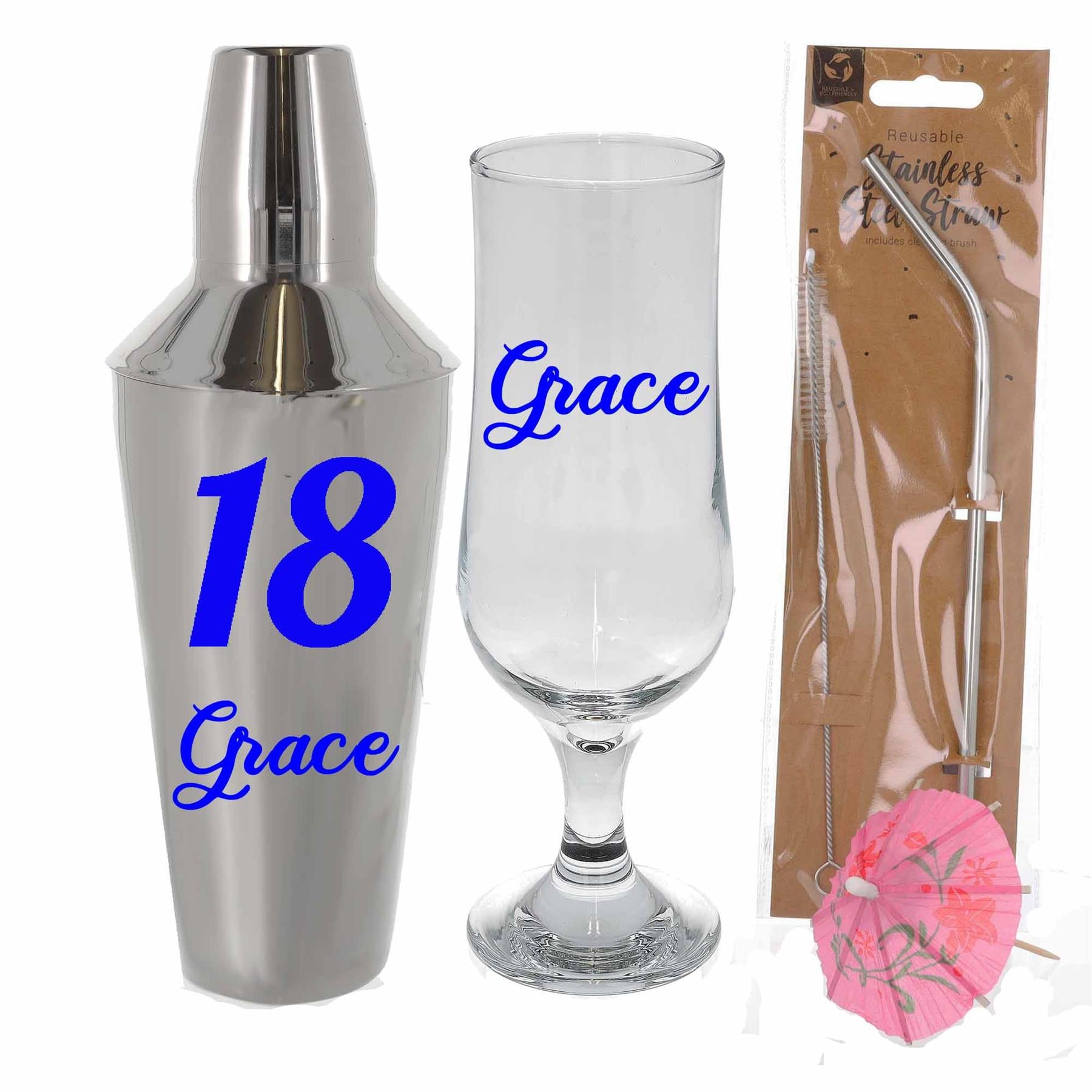 Personalised 18th Birthday Cocktail Shaker & Pina Colada Glass Gift Set  - Always Looking Good -   
