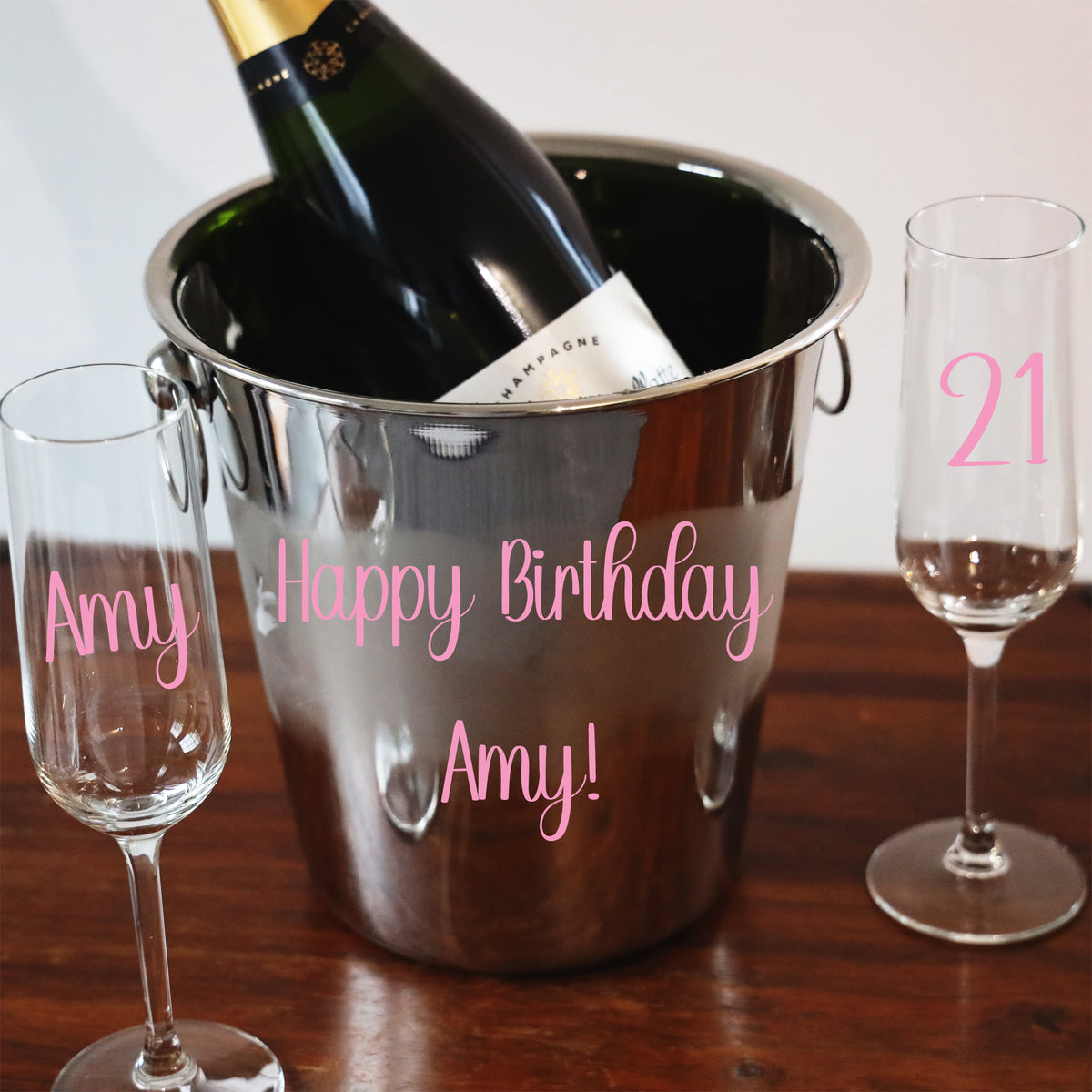 Personalised Champagne Ice Bucket With Matching Champagne Glasses (Any Text Any Font)
- Always Looking Good -