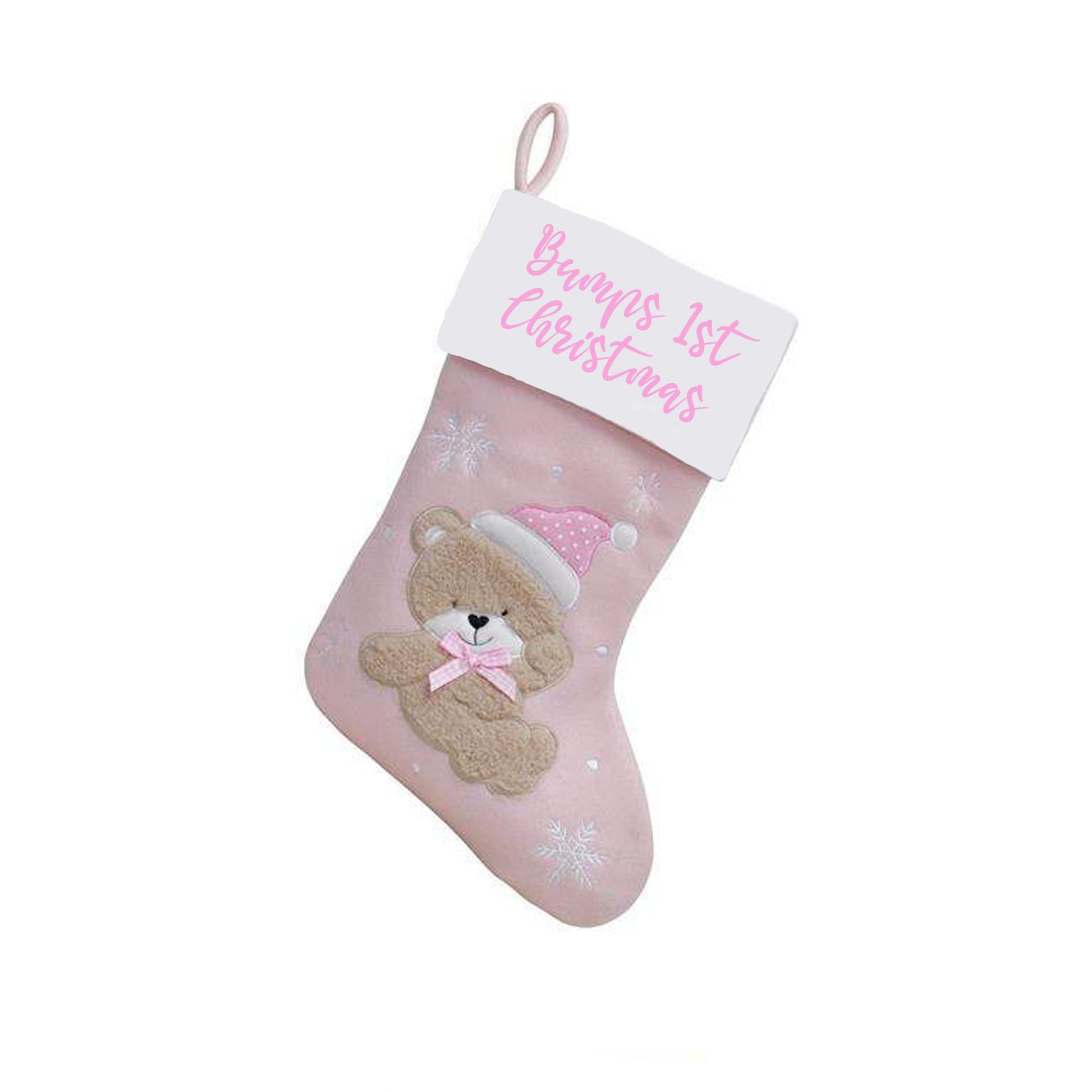 Personalised Baby's 1st Christmas Bear Stocking Sentimental Keepsake  - Always Looking Good - Baby Pink  