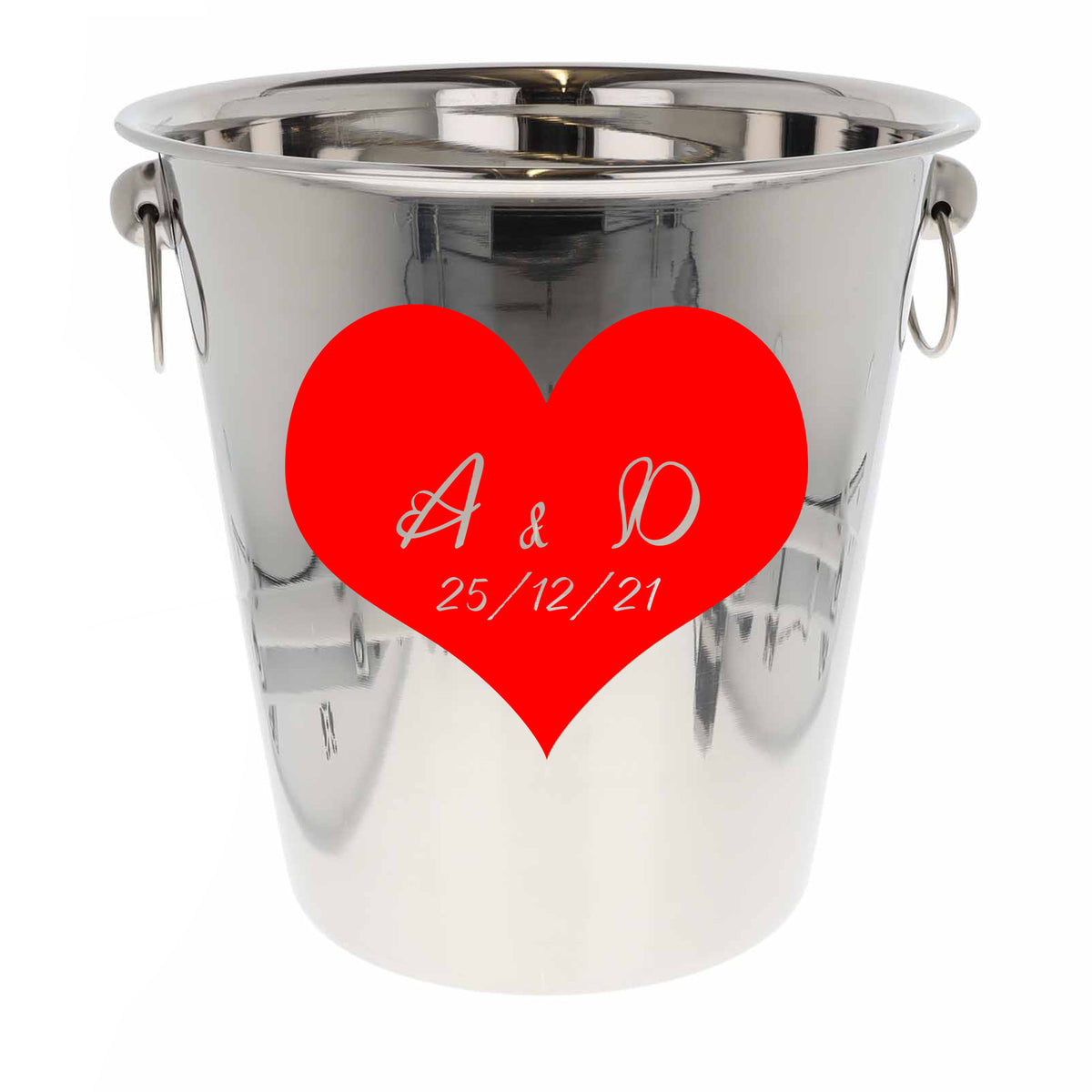Personalised Heart Design Ice Bucket With Matching Champagne Glasses With Name and Date - Always Looking Good -