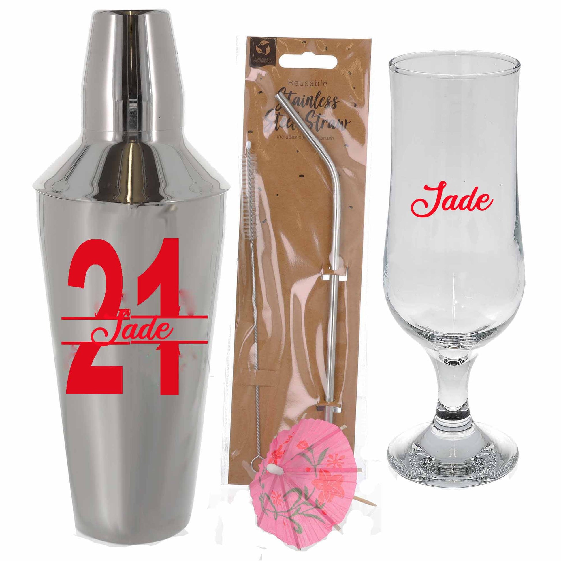 Personalised 21st Birthday Cocktail Shaker & Pina Colada Glass Gift Set  - Always Looking Good -   