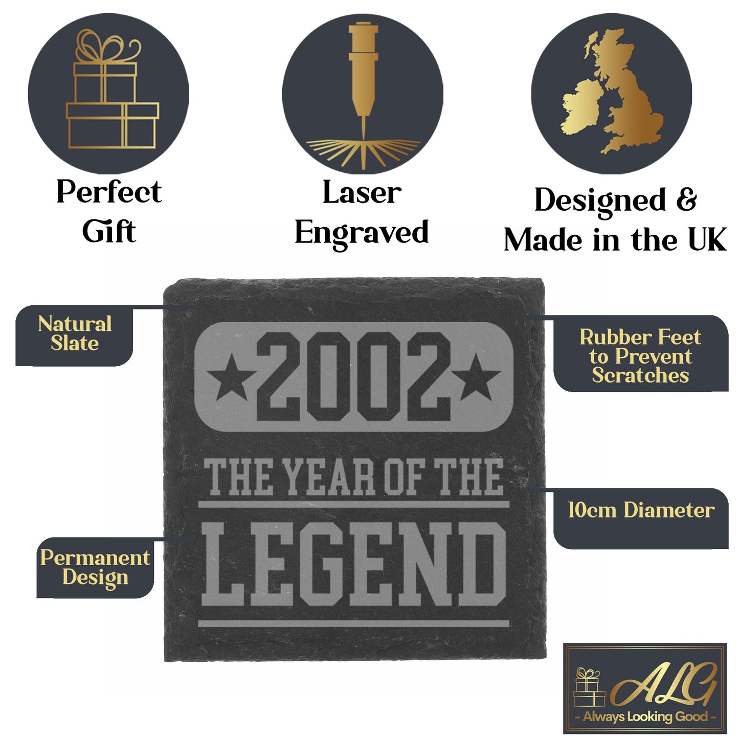 ANY Birthday Year Of The Legend Engraved Personalised Wine Glass and/or Coaster Set  - Always Looking Good - Square Coaster Only  