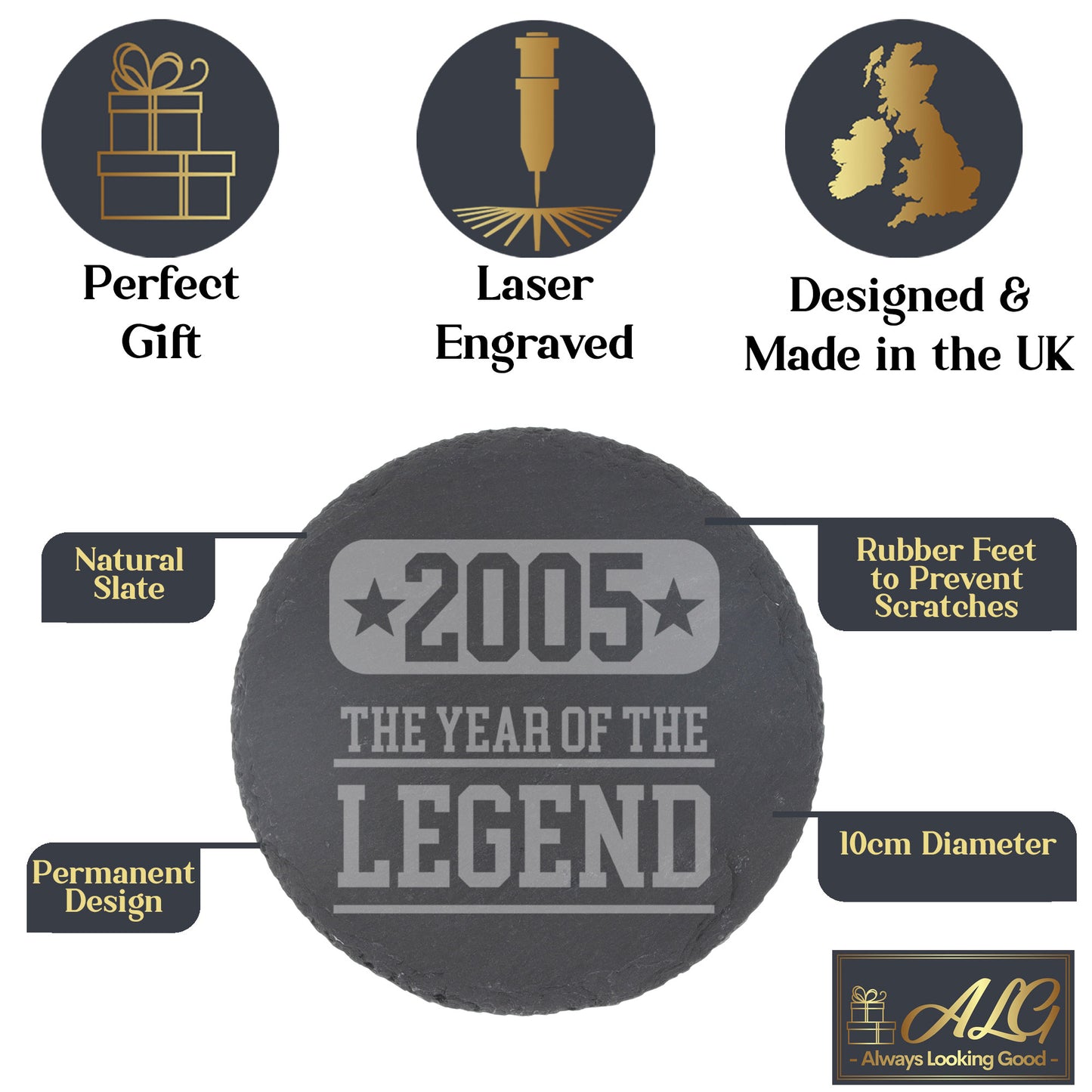 ANY Year Of The Legend Personalised Birthday Pint Glass &/or Coaster Set  - Always Looking Good - Round Coaster Only  