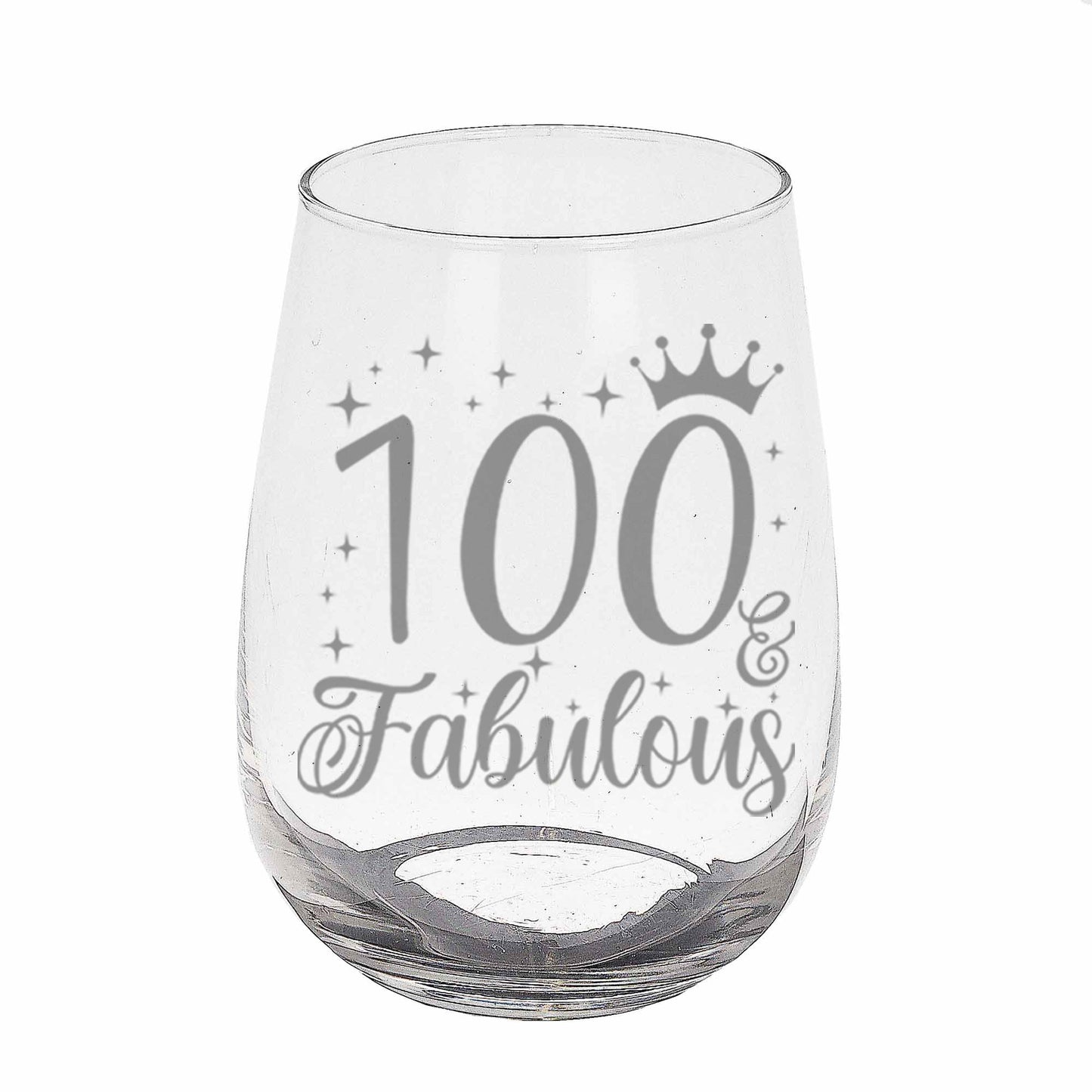 100 & Fabulous Engraved Stemless Gin Glass and/or Coaster Set  - Always Looking Good - Stemless Gin Glass On Its Own  
