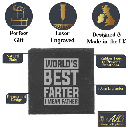 Best Farter I Mean Father Beer Stein Glass & Slate Coaster Gift