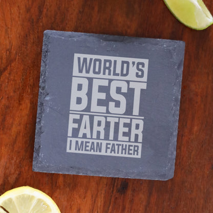 Best Farter I Mean Father Engraved Goblet Gin Glass & Slate Coaster Set for Dad
