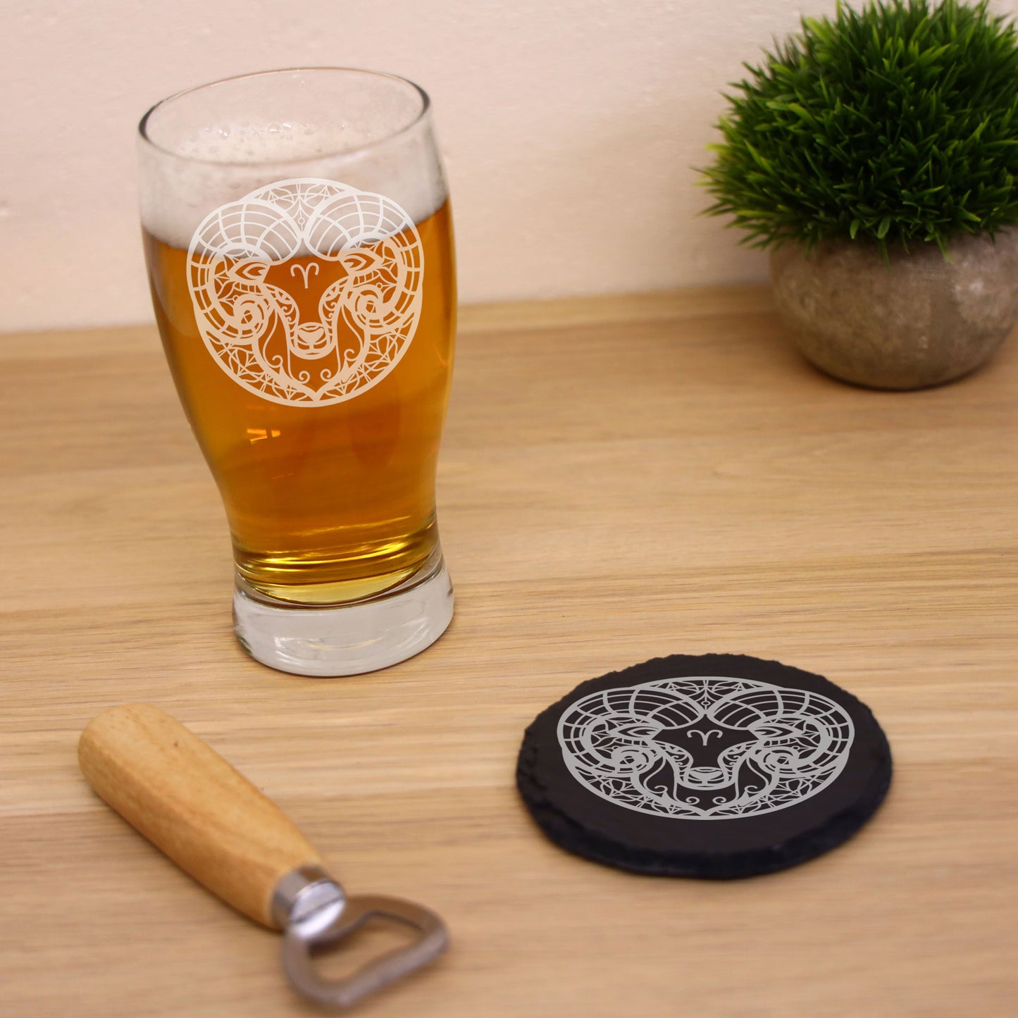 Starsign Zodiac Engraved Pint Glass and/or Coaster Birthday Gifts